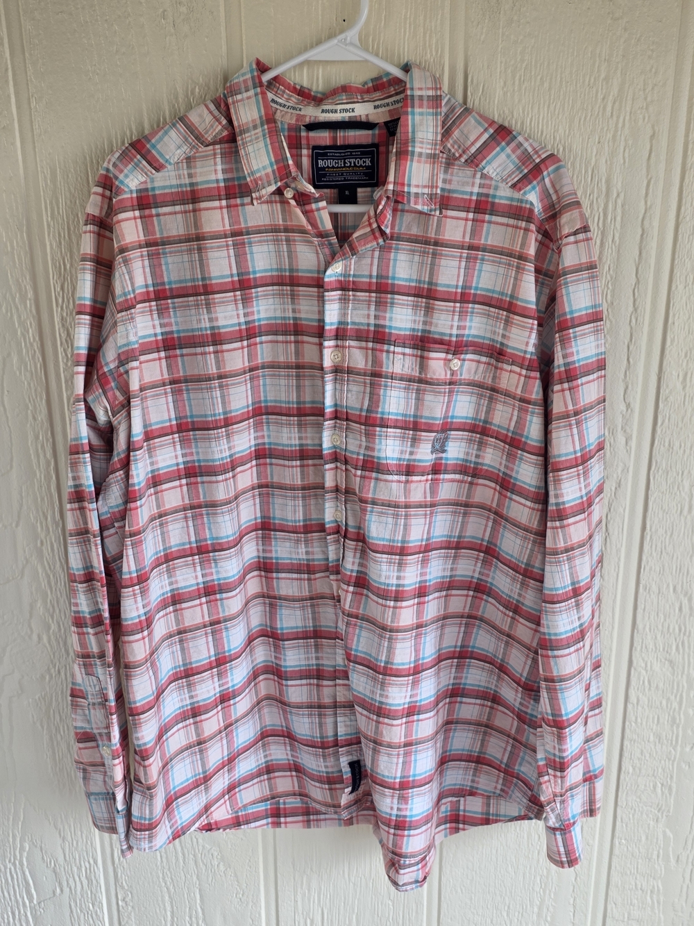 Rough Stock Men's Red Plaid Lightweight Button-Down Shirt, Size XL